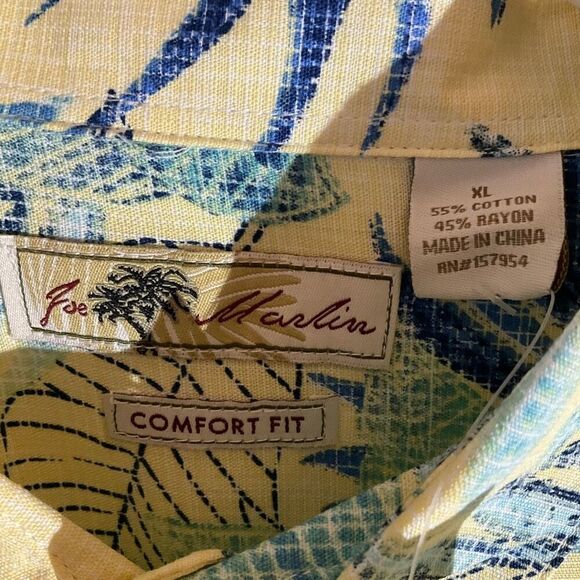 Joe Marlin Cotton Blend Comfort Fit XL. Yellow Hawaiian Print. NWT - Picture 12 of 15